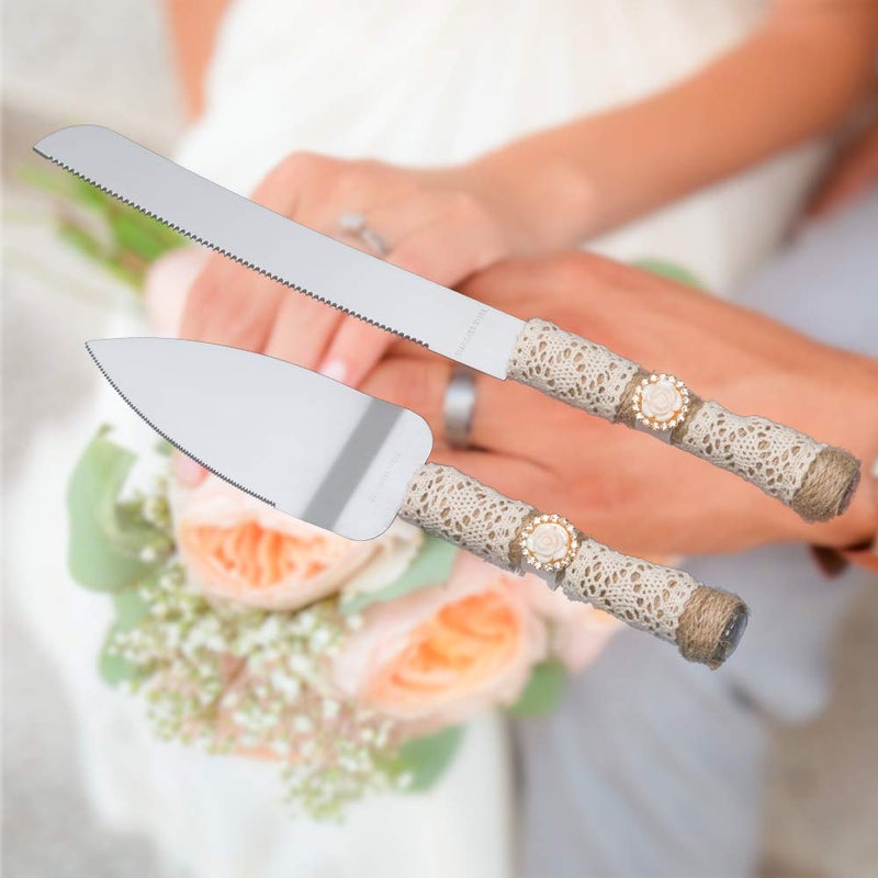 senover Rustic Wedding Cake Serving Set,Bride and Groom Cake Cutting Utensils,Pizza Pie Cake Knife and Server Set Pie Cake Serving Set Pie Cake Pizza Shovel Cutter - Image 1